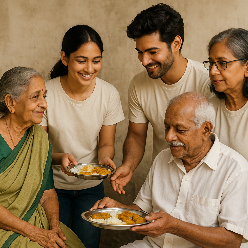 Senior citizens being served food